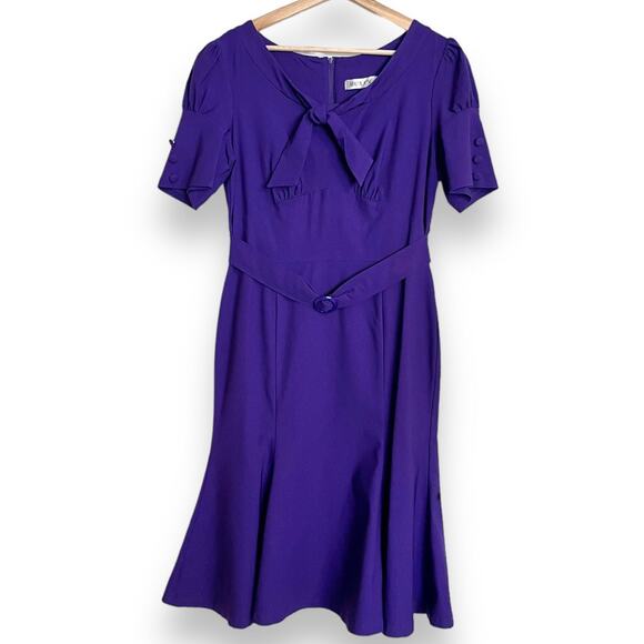 MUXXN Pin Up Style Purple Figure Hugging Short Sleeve Midi Length Dress Size XL - Picture 1 of 10